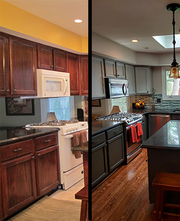 Before and after cabinetry painting.