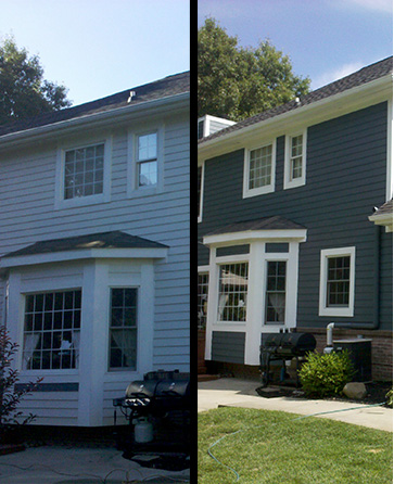 Before and after exterior painting.